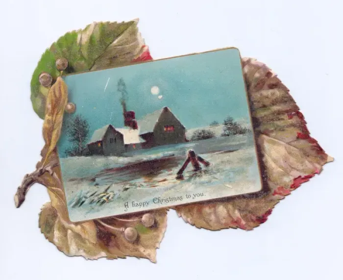 Framed Print : Christmas card in the shape of an autumn leaf Framed Print : Christmas card in the shape of an autumn leaf