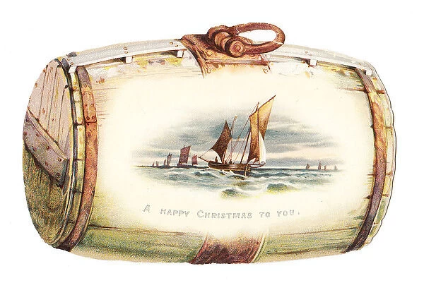 Christmas card in the shape of a barrel