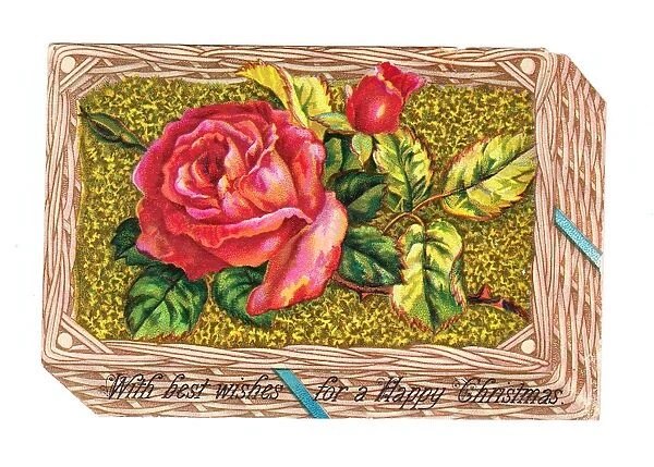 Christmas card in the shape of a basket of roses