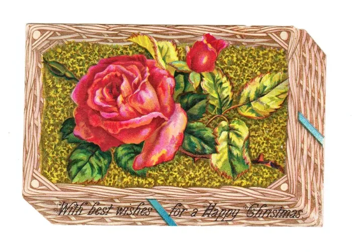 Framed Print : Christmas card in the shape of a basket of roses Framed Print : Christmas card in the shape of a basket of roses