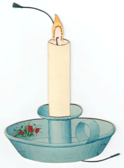 Framed Print : Christmas card in the shape of a candle and holder Framed Print : Christmas card in the shape of a candle and holder