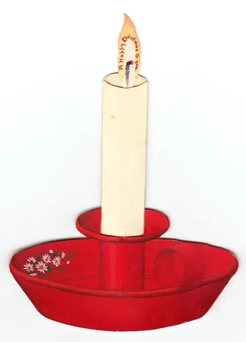Framed Print : Christmas card in the shape of a candle and holder Framed Print : Christmas card in the shape of a candle and holder