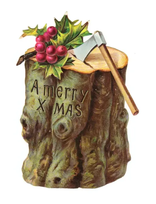 Framed Print : Christmas card in the shape of a chopping log Framed Print : Christmas card in the shape of a chopping log