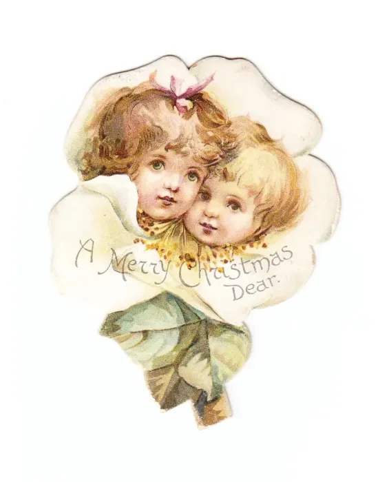 Framed Print : Christmas card in the shape of a flower with faces Framed Print : Christmas card in the shape of a flower with faces