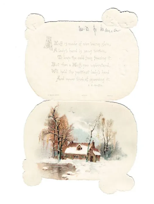 Framed Print : Christmas card in the shape of a furry muff Framed Print : Christmas card in the shape of a furry muff
