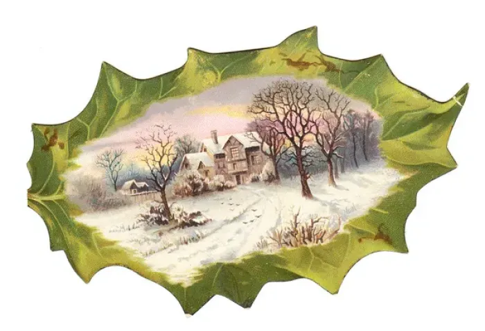 Framed Print : Christmas card in the shape of a green leaf Framed Print : Christmas card in the shape of a green leaf