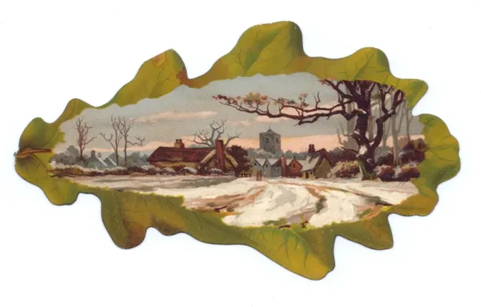 Framed Print : Christmas card in the shape of a green leaf Framed Print : Christmas card in the shape of a green leaf