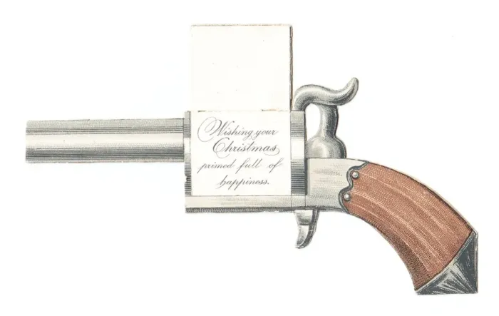 Framed Print : Christmas card in the shape of a gun Framed Print : Christmas card in the shape of a gun