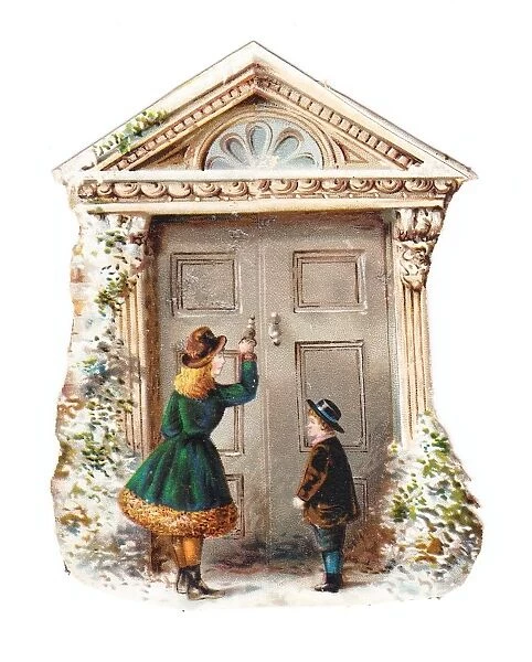 Christmas card in the shape of a large front door