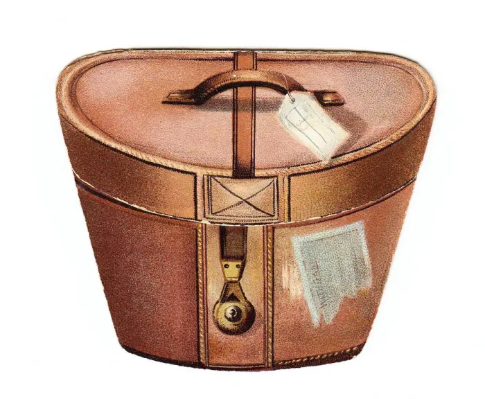 Framed Print : Christmas card in the shape of a leather hatbox Framed Print : Christmas card in the shape of a leather hatbox