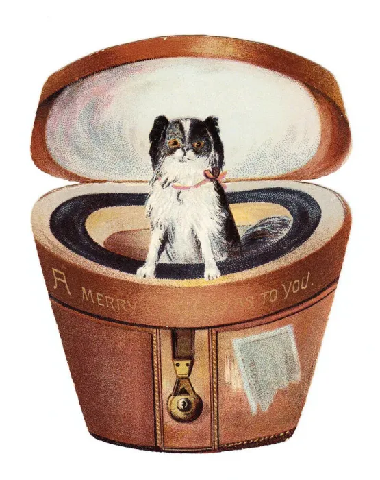 Framed Print : Christmas card in the shape of a leather hatbox Framed Print : Christmas card in the shape of a leather hatbox