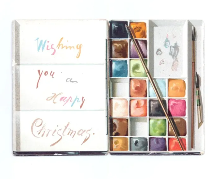 Framed Print : Christmas card in the shape of an open paintbox Framed Print : Christmas card in the shape of an open paintbox