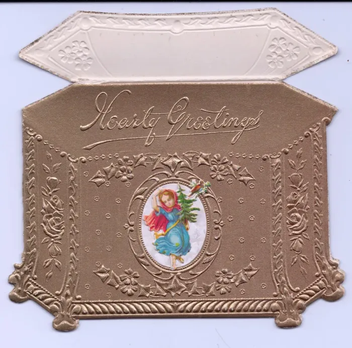 Framed Print : Christmas card in the shape of an ornate golden box Framed Print : Christmas card in the shape of an ornate golden box