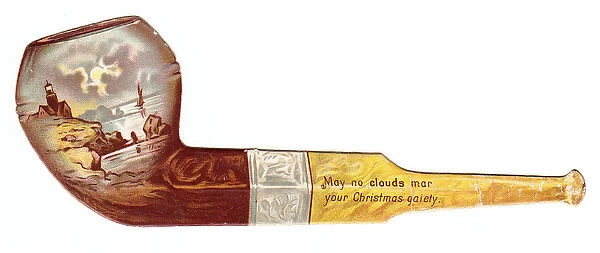 Christmas card in the shape of a pipe with seascape