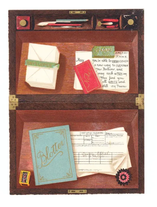 Framed Print : Christmas card in the shape of a portable writing case Framed Print : Christmas card in the shape of a portable writing case