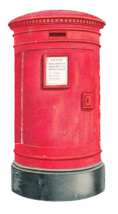 Framed Print : Christmas card in the shape of a red pillar box Framed Print : Christmas card in the shape of a red pillar box