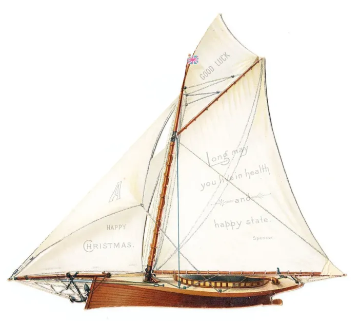 Framed Print : Christmas card in the shape of a sailing boat Framed Print : Christmas card in the shape of a sailing boat