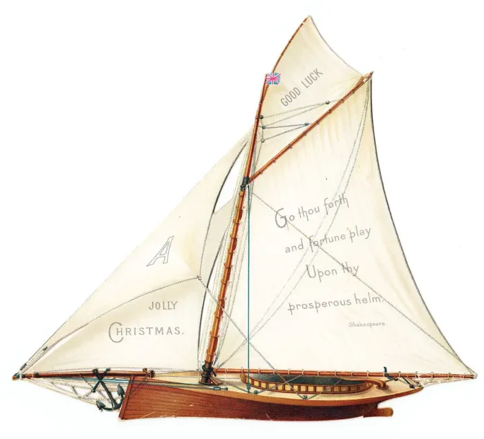 Framed Print : Christmas card in the shape of a sailing boat Framed Print : Christmas card in the shape of a sailing boat