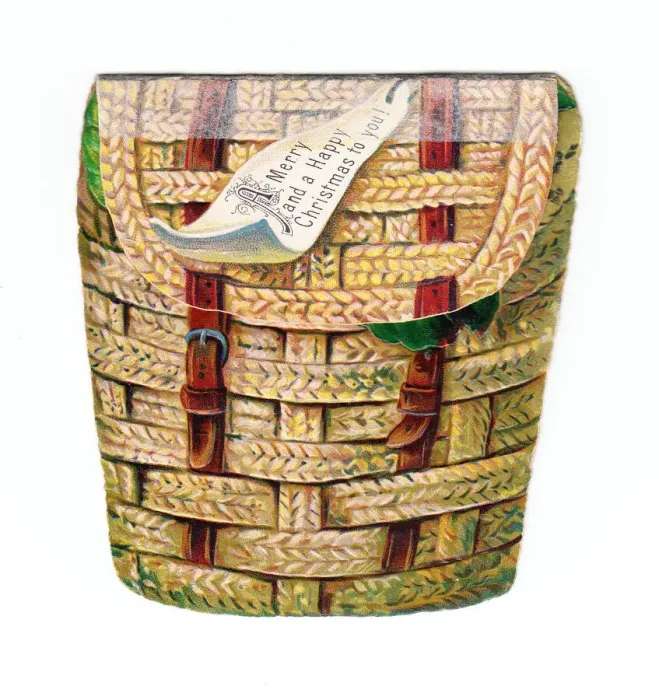 Framed Print : Christmas card in the shape of a wickerwork basket Framed Print : Christmas card in the shape of a wickerwork basket