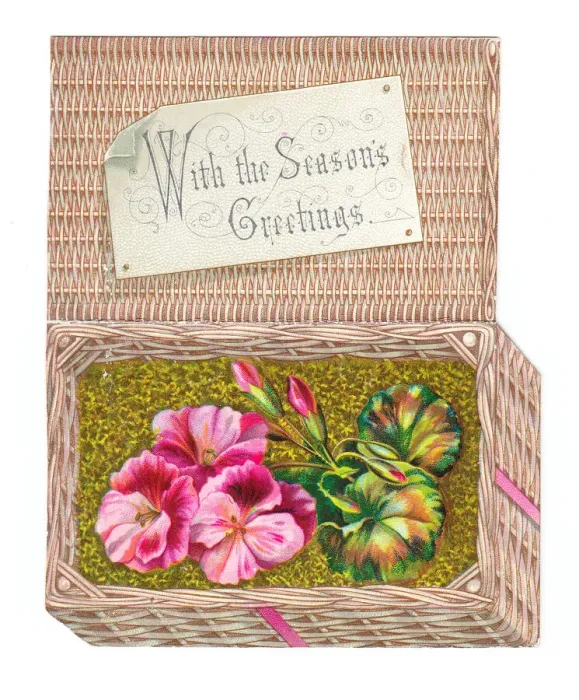 Framed Print : Christmas card in the shape of a wickerwork basket