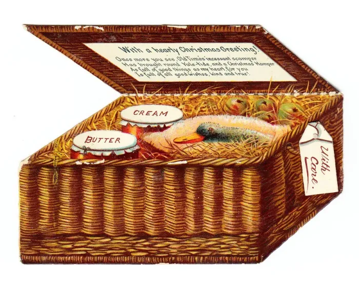 Framed Print : Christmas card in the shape of a wickerwork food hamper Framed Print : Christmas card in the shape of a wickerwork food hamper