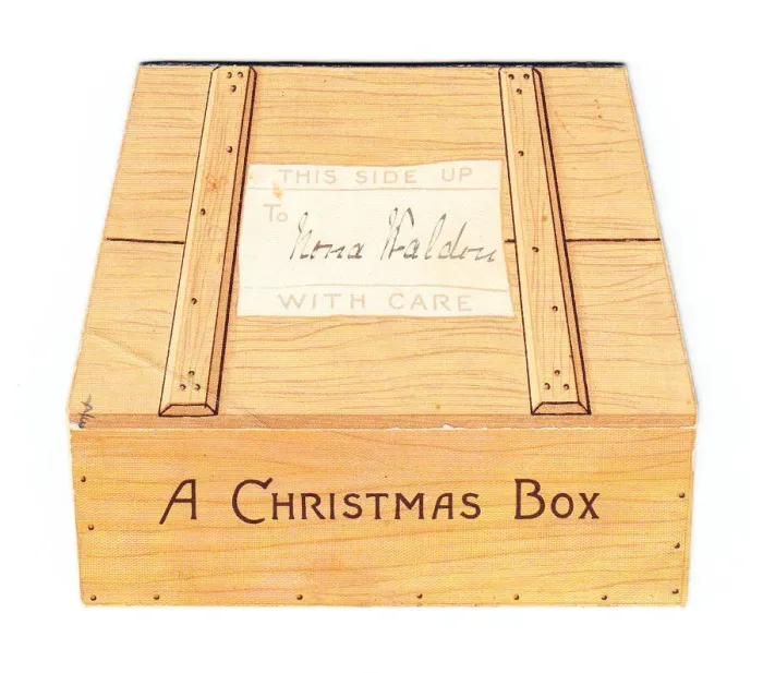 Framed Print : Christmas card in the shape of a wooden crate Framed Print : Christmas card in the shape of a wooden crate