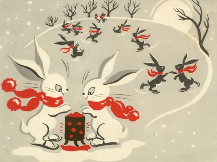 Framed Print : Christmas card, skating rabbits Framed Print : Christmas card, skating rabbits