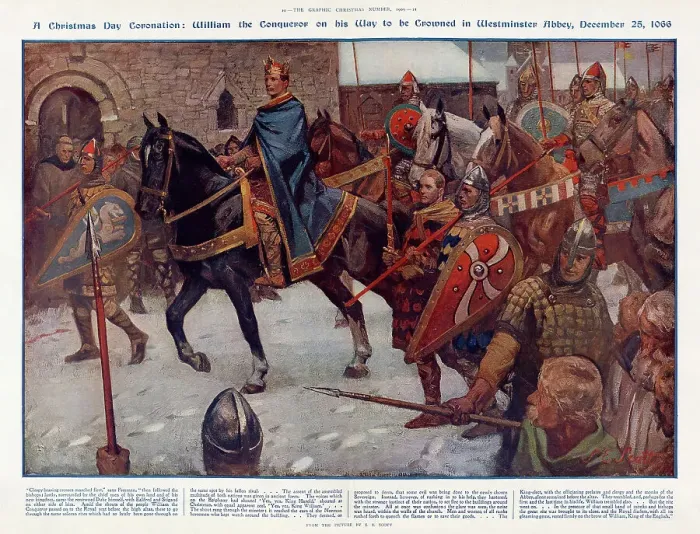 Framed Print : A Christmas Day Coronation: William the Conqueror rides to Westminster Abbey to receive the Crown of England - December 25, 1066 Date: 1066 Framed Print : A Christmas Day Coronation: William the Conqueror rides to Westminster Abbey to receive the Crown of England - December 25, 1066 Date: 1066