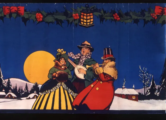 Framed Print : Christmas frieze, Carol Singing with Banjo Framed Print : Christmas frieze, Carol Singing with Banjo