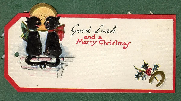 Christmas gift tag with two black cats