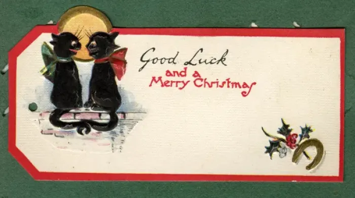 Framed Print : Christmas gift tag with two black cats Framed Print : Christmas gift tag with two black cats
