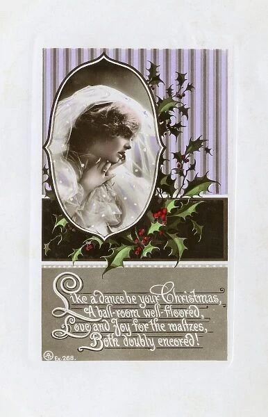 Christmas greetings postcard with dance-related poem