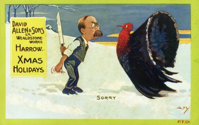 Framed Print : Christmas Holidays - man and turkey - Sorry Framed Print : Christmas Holidays - man and turkey - Sorry