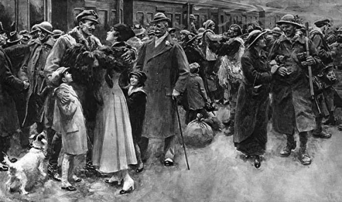 Framed Print : Christmas Leave by A. C. Michael, WW1 Framed Print : Christmas Leave by A. C. Michael, WW1