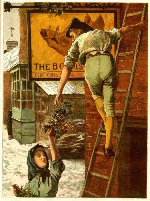 Framed Print : Christmas Morning - Decorating the Signboard Framed Print : Christmas Morning - Decorating the Signboard
