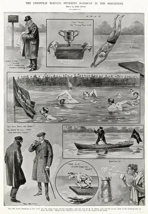 Framed Print : Christmas Morning Swimming Handicap in Serpentine 1906 Framed Print : Christmas Morning Swimming Handicap in Serpentine 1906