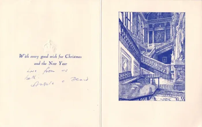 Framed Print : Christmas and New Year card with blue engraving Framed Print : Christmas and New Year card with blue engraving