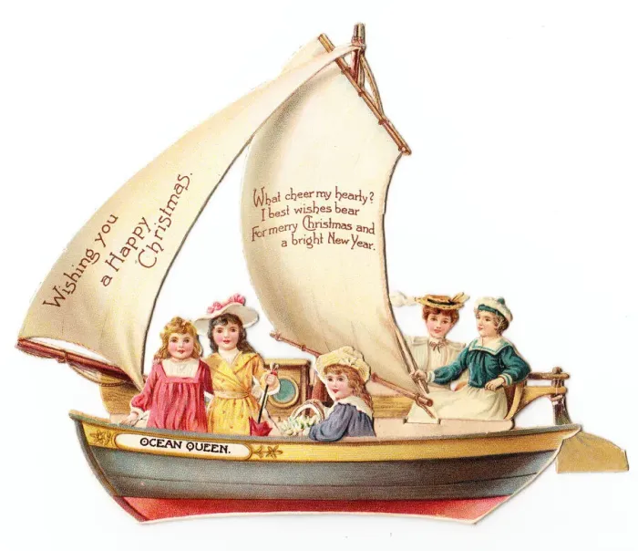 Framed Print : Christmas and New Year card in the shape of a sailing boat Framed Print : Christmas and New Year card in the shape of a sailing boat