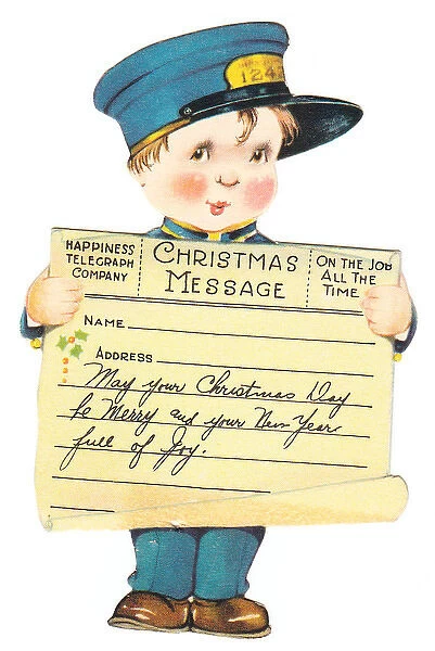 Christmas and New Year card in shape of telegraph boy