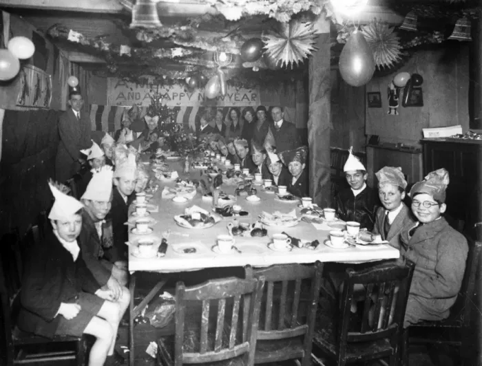 Framed Print : Christmas party in the East End of London Framed Print : Christmas party in the East End of London