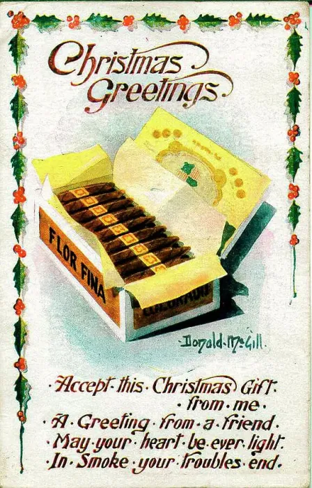 Framed Print : Christmas postcard, Flor Fina cigars Date: early 20th century Framed Print : Christmas postcard, Flor Fina cigars Date: early 20th century