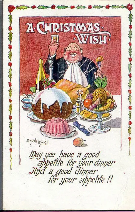Framed Print : Christmas postcard, Man enjoying a feast Framed Print : Christmas postcard, Man enjoying a feast