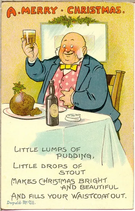 Framed Print : Christmas postcard, Man at a table with pudding and stout Date: 20th century Framed Print : Christmas postcard, Man at a table with pudding and stout Date: 20th century