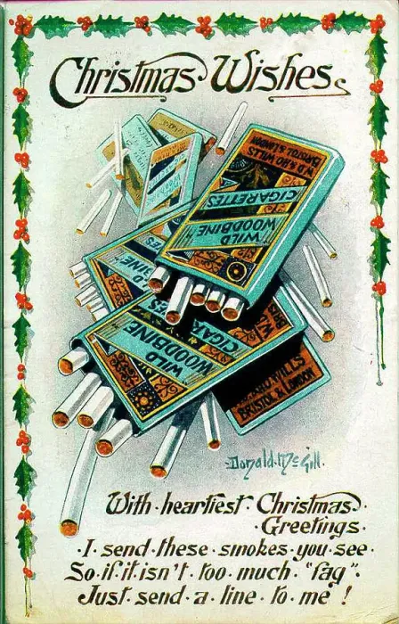 Framed Print : Christmas postcard, Woodbine cigarettes Date: early 20th century Framed Print : Christmas postcard, Woodbine cigarettes Date: early 20th century
