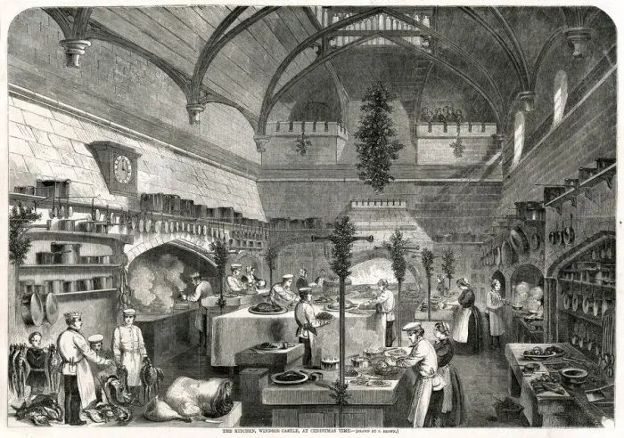 Framed Print : Christmas at Windsor Castle, kitchen 1857 Framed Print : Christmas at Windsor Castle, kitchen 1857
