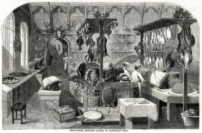 Framed Print : Christmas at Windsor Castle, meat larder 1857 Framed Print : Christmas at Windsor Castle, meat larder 1857