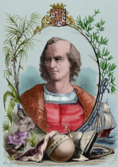 Framed Print : Christopher Columbus (1451-1506). Engraving. Colored Framed Print : Christopher Columbus (1451-1506). Engraving. Colored