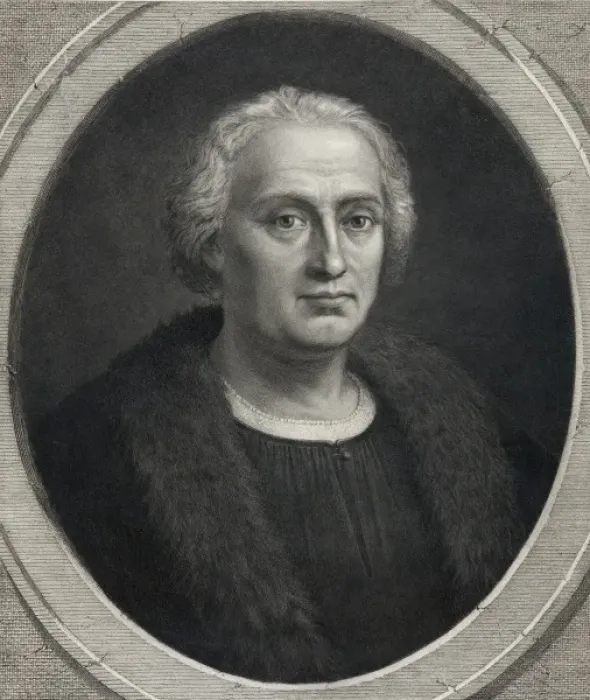 Framed Print : Christopher Columbus, bust portrait, facing right, in medall Framed Print : Christopher Columbus, bust portrait, facing right, in medall