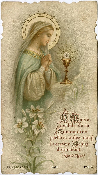 Chromolithograph Devotional Card - Mary with Communion Cup