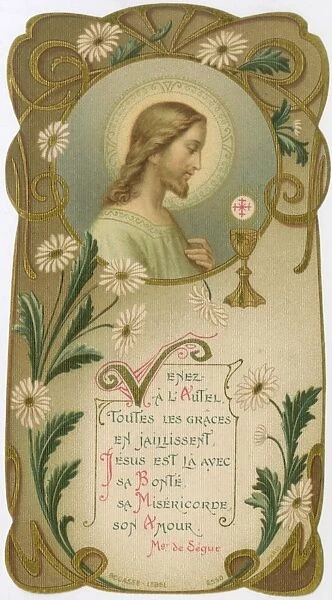 Chromolithograph Devotional Card - Portrait of Jesus